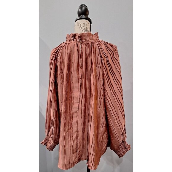 EUC Glam Apparel Mauve Long-sleeve Light & Flowy Crepe Blouse/Sz. L - Picture 3 of 6